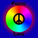 PeaceAndLoveWithRainbowCircleOnBlueBackground