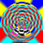 PaintSquaresTileSphereizedWithBlueYellowRedAndLightBlueBackground