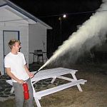 Drunk and playing with the fire extinguisher